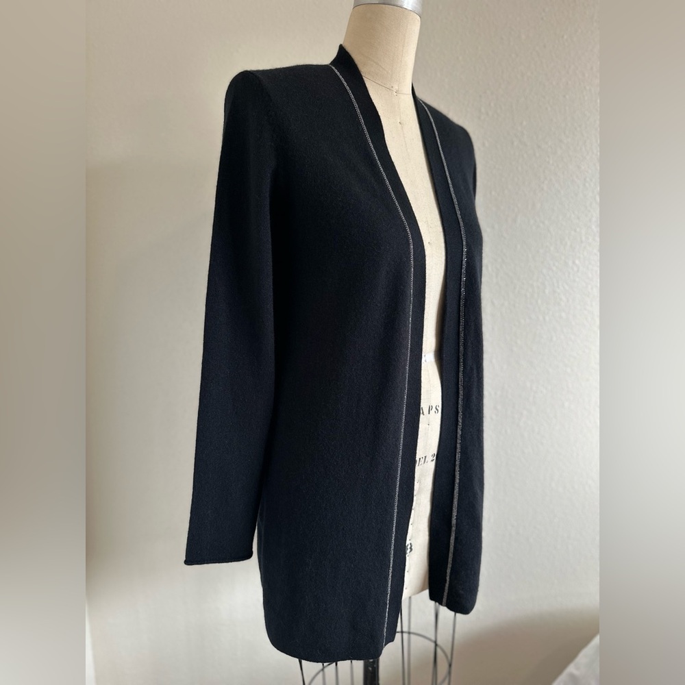 Neiman Marcus Black Open-Front Women’s Cardigan 100% Cashmere - Picture 3 of 8